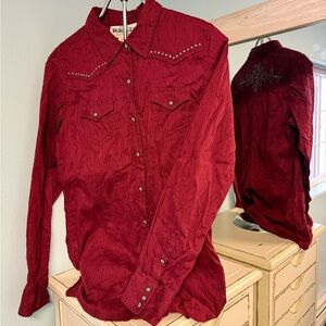 Ariat Real Quality Goods Red Studded Western Snap Shirt M